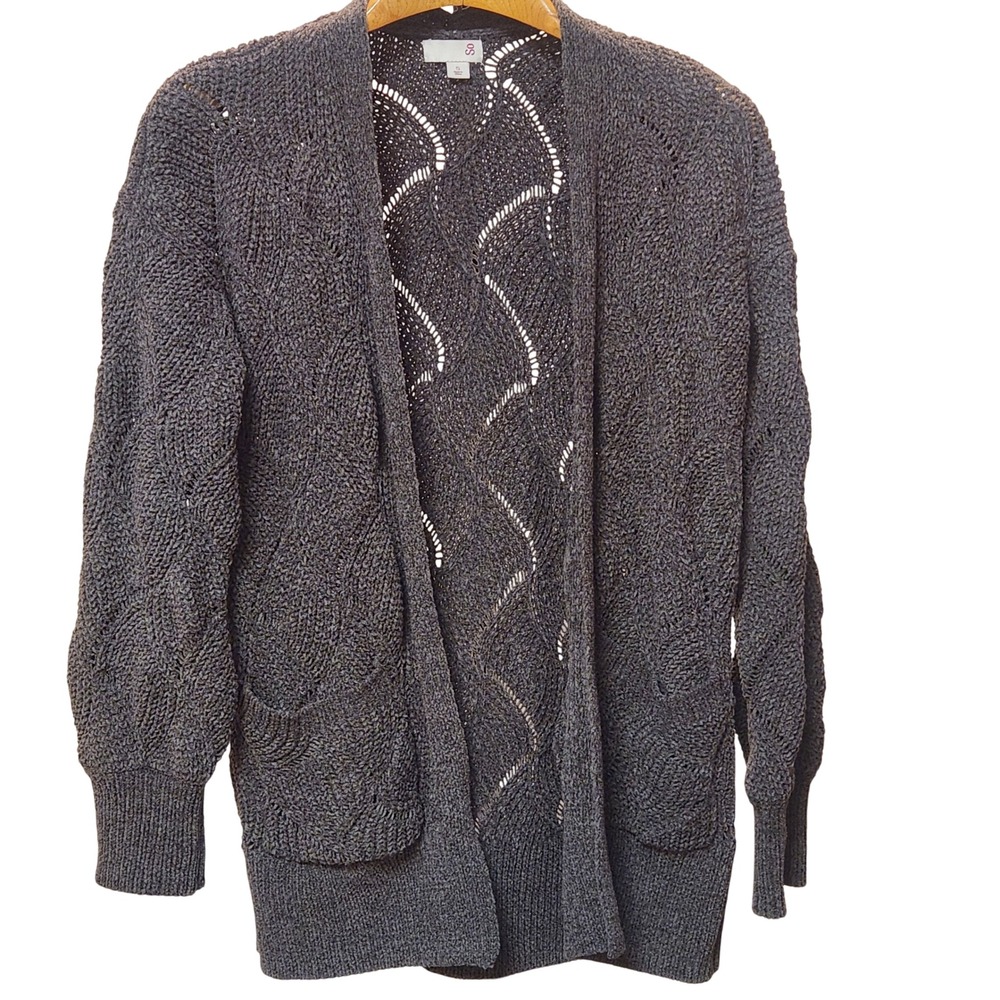 SO Juniors Gray Cable Knit Open Front Cardigan‎ Sweater Size Small Casual Boho